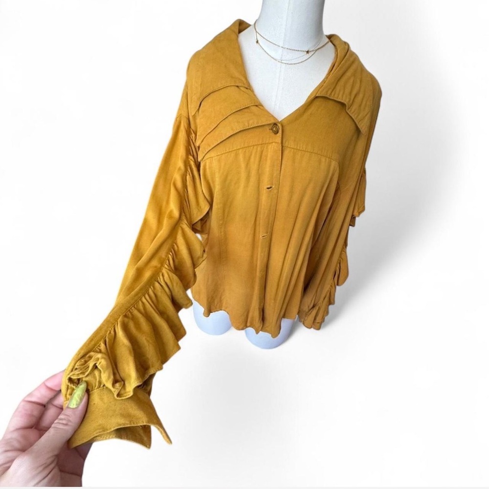 Cache Vintage Blouse Button Down Yellow Ruffled B… - image 3